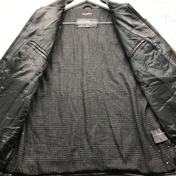 Perry Ellis Portfolio Genuine Leather Lambskin Wool Blend Jacket Womens L Black - Picture 11 of 13